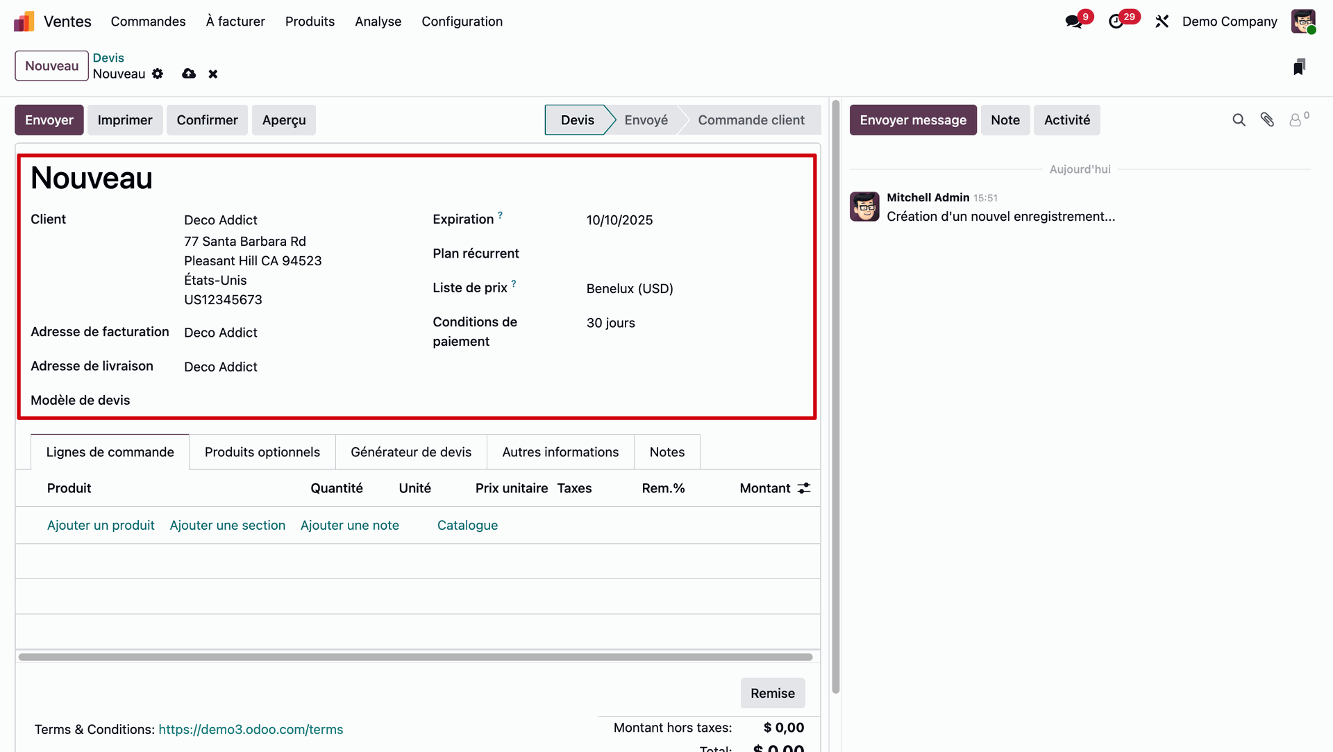 Tuto Odoo 19 devis